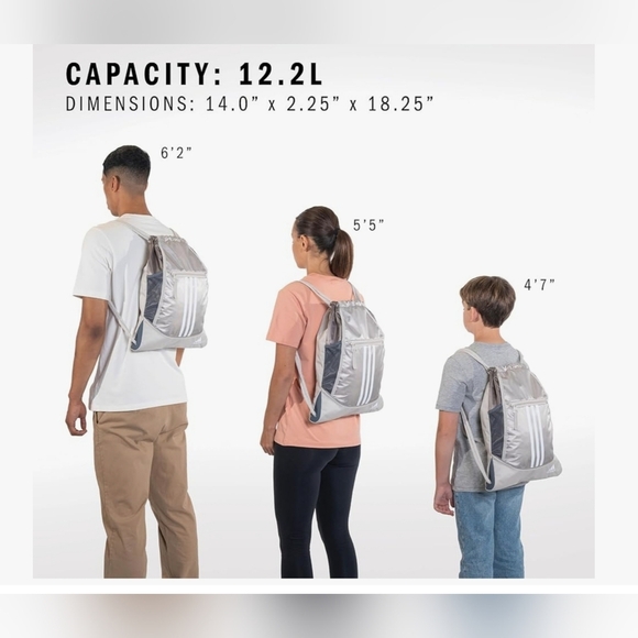 Adidas Alliance Sackpack Drawstring Black Backpack Gold Metallic Zippered Pocket - Picture 5 of 9